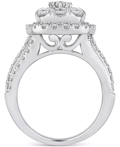 Stunning 2 Ct. Diamond Square Cluster Engagement Ring in 14K White Gold
