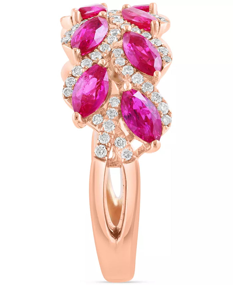 Stunning EFFY® 14K Rose Gold Marquise-Cut Ruby & Diamond Statement Ring - 1-5/8 Ct. T.W. Ruby & 1/3 Ct. T.W. Diamond