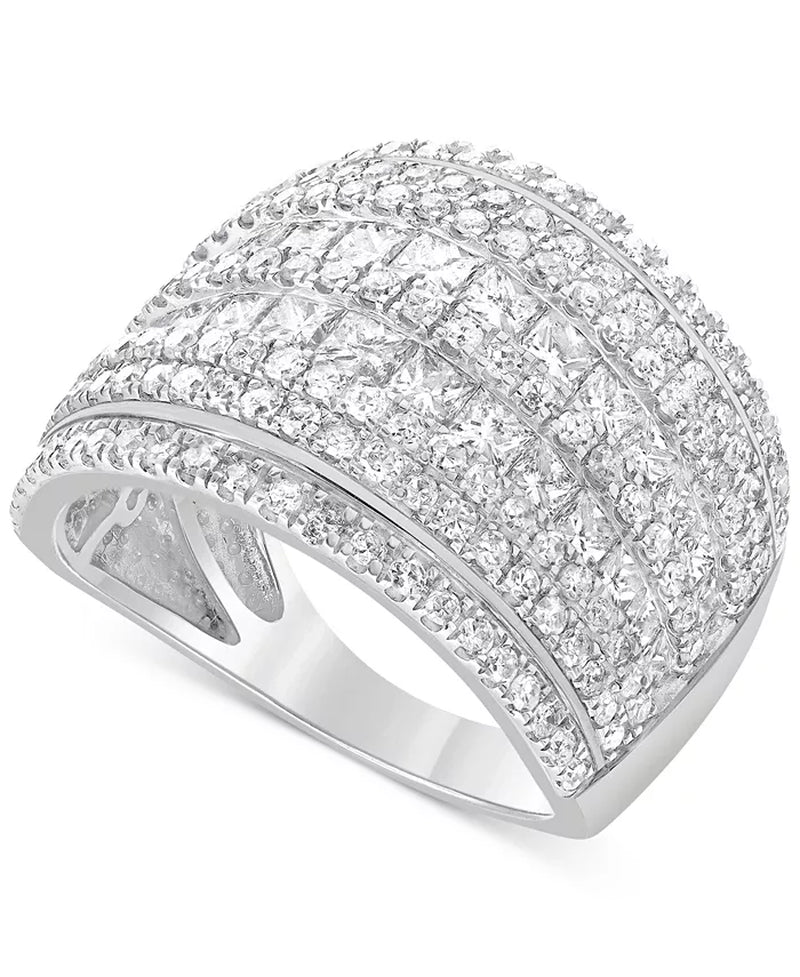 Stunning 3 Ct. Diamond Cluster Multi Row Ring in Luxurious 14K White Gold