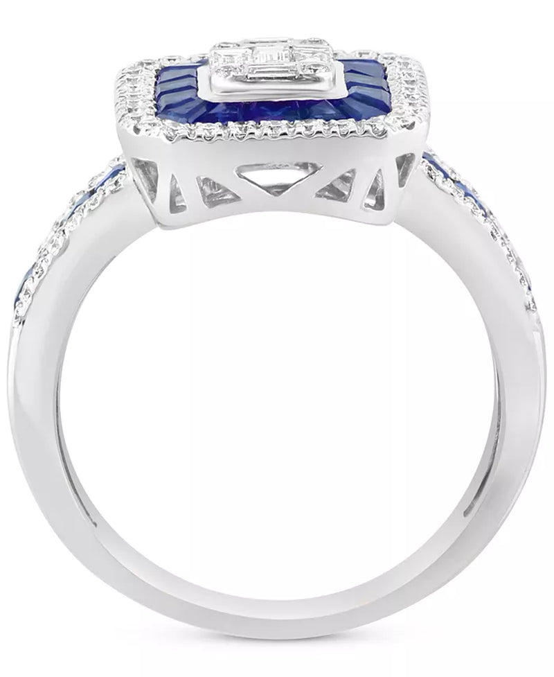 Stunning EFFY® 14K White Gold Halo Cluster Ring with 1-1/20 Ct. T.W. Sapphire & 1/2 Ct. T.W. Diamond