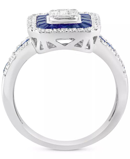 Stunning EFFY® 14K White Gold Halo Cluster Ring with 1-1/20 Ct. T.W. Sapphire & 1/2 Ct. T.W. Diamond