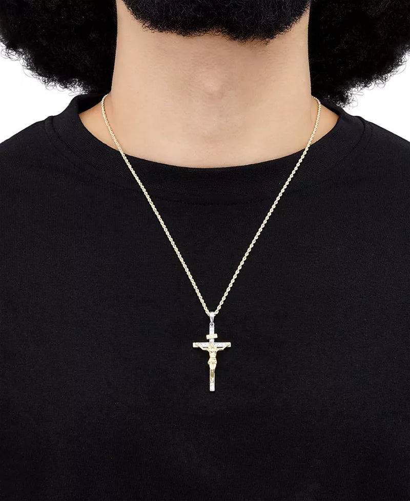 Stunning 10K Gold Men's Lab Grown Diamond Crucifix Pendant Necklace - 22" (1/3 Ct. T.W.)