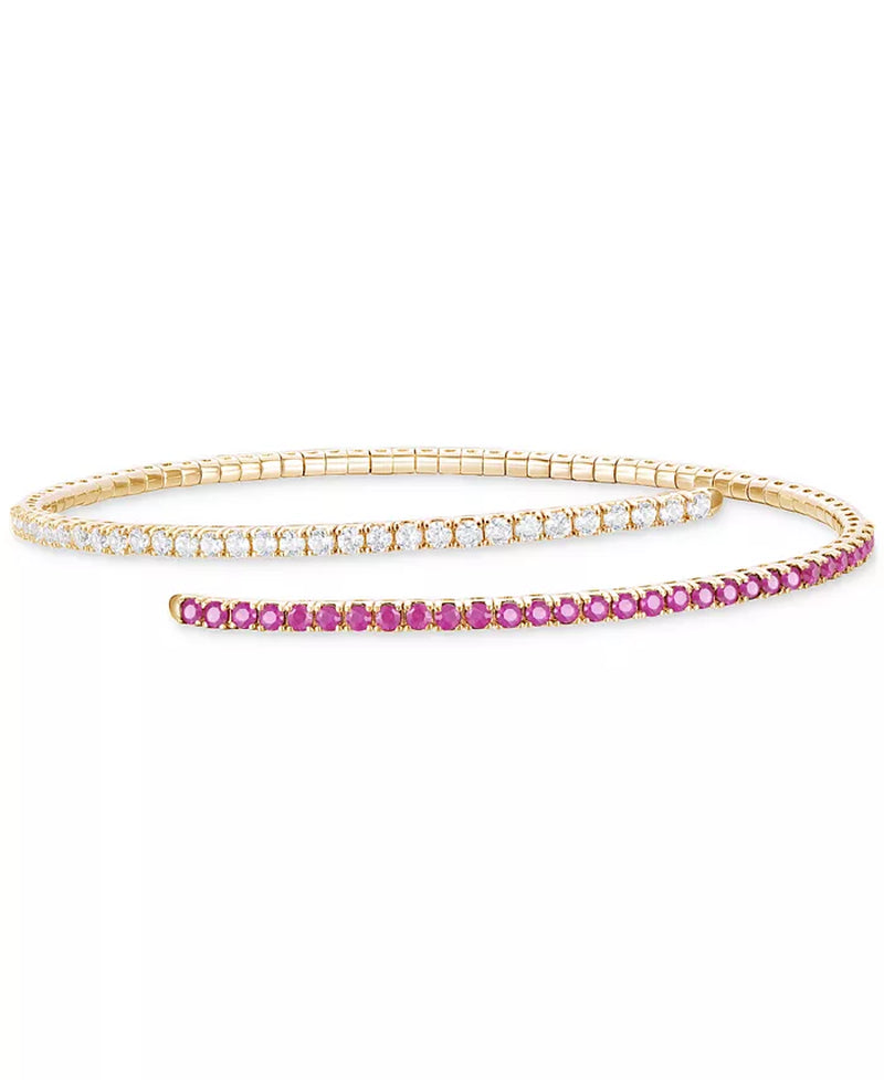 Elegant 14K White Gold Flex Wrap Bracelet with 1-1/5 Ct. T.W. Sapphire & 1 Ct. T.W. Diamond - Available in Ruby & Emerald