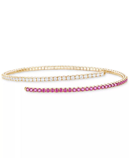 Elegant 14K White Gold Flex Wrap Bracelet with 1-1/5 Ct. T.W. Sapphire & 1 Ct. T.W. Diamond - Available in Ruby & Emerald