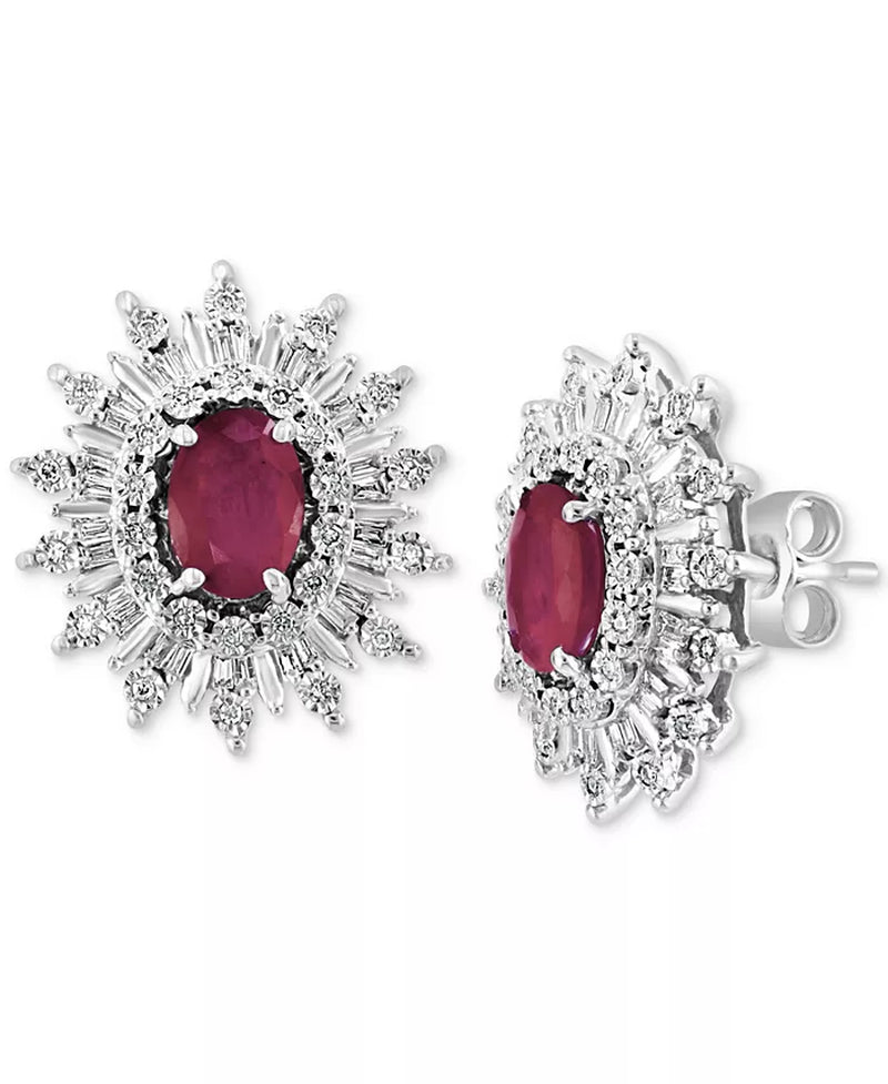Stunning EFFY® 1/3 Ct. T.W. Sapphire & Diamond Stud Earrings in 14K White Gold - Also Available in Ruby and Emerald!