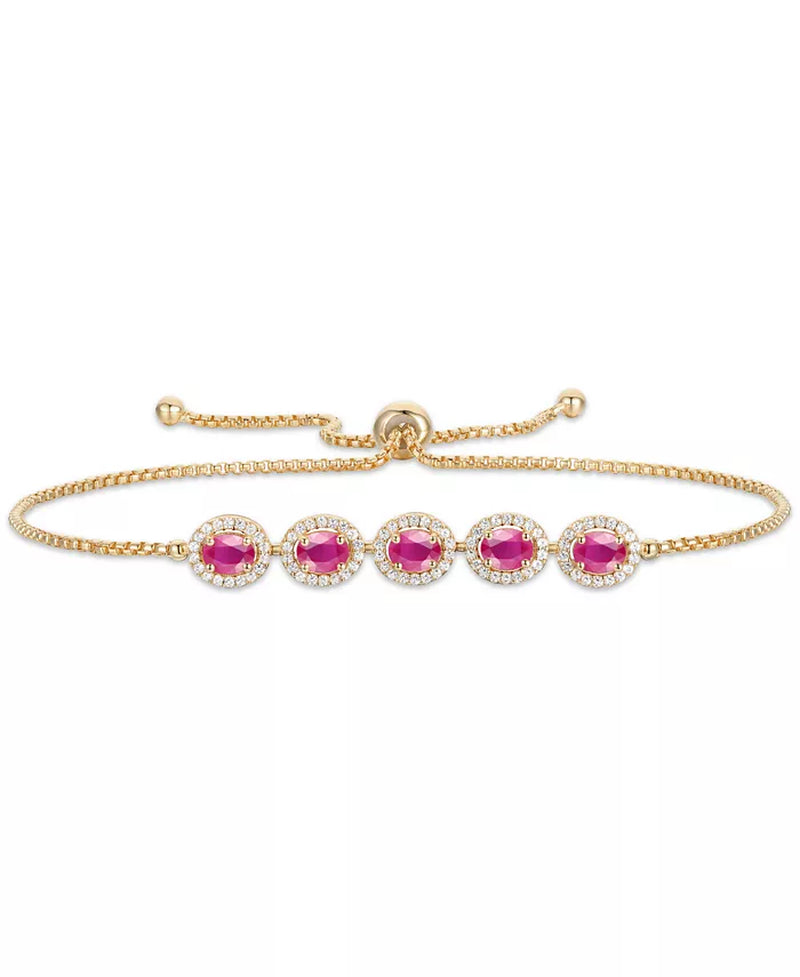 Stunning 14K Gold Ruby & Diamond Halo Bolo Bracelet - 1-5/8 Ct. T.W. Ruby & 1/3 Ct. T.W. Diamond