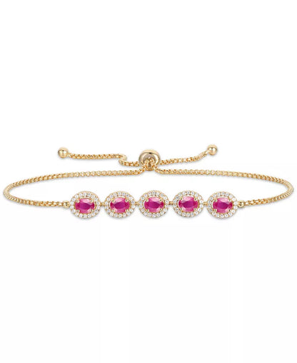 Stunning 14K Gold Ruby & Diamond Halo Bolo Bracelet - 1-5/8 Ct. T.W. Ruby & 1/3 Ct. T.W. Diamond