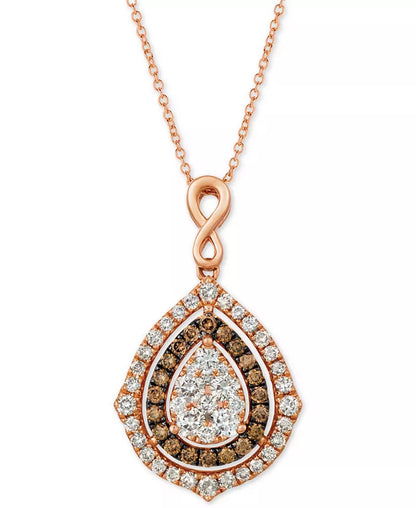 Stunning 18" Pendant Necklace with Nude & Chocolate Diamonds in Luxurious 14K Gold