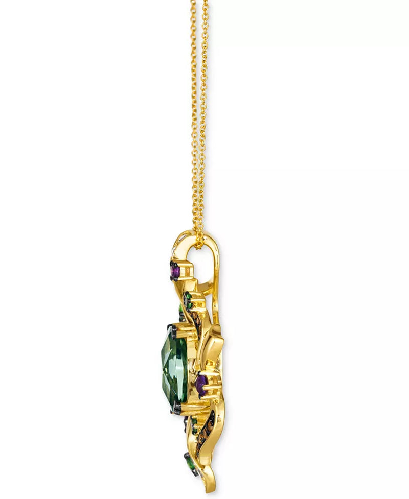 Stunning 14K Gold Multi-Gemstone & Diamond Cluster Pendant Necklace - 5.5 Ct. T.W. with 18" + 2" Extender