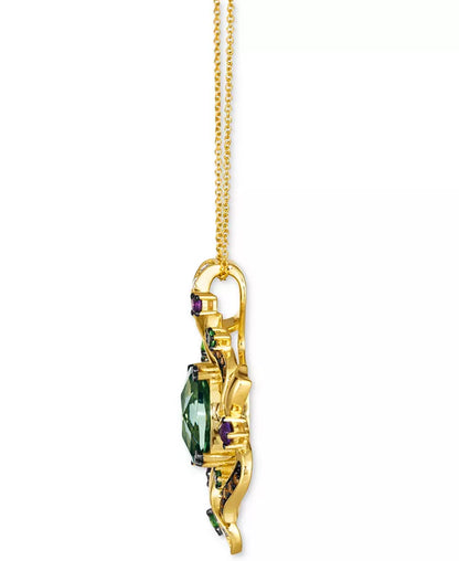 Stunning 14K Gold Multi-Gemstone & Diamond Cluster Pendant Necklace - 5.5 Ct. T.W. with 18" + 2" Extender