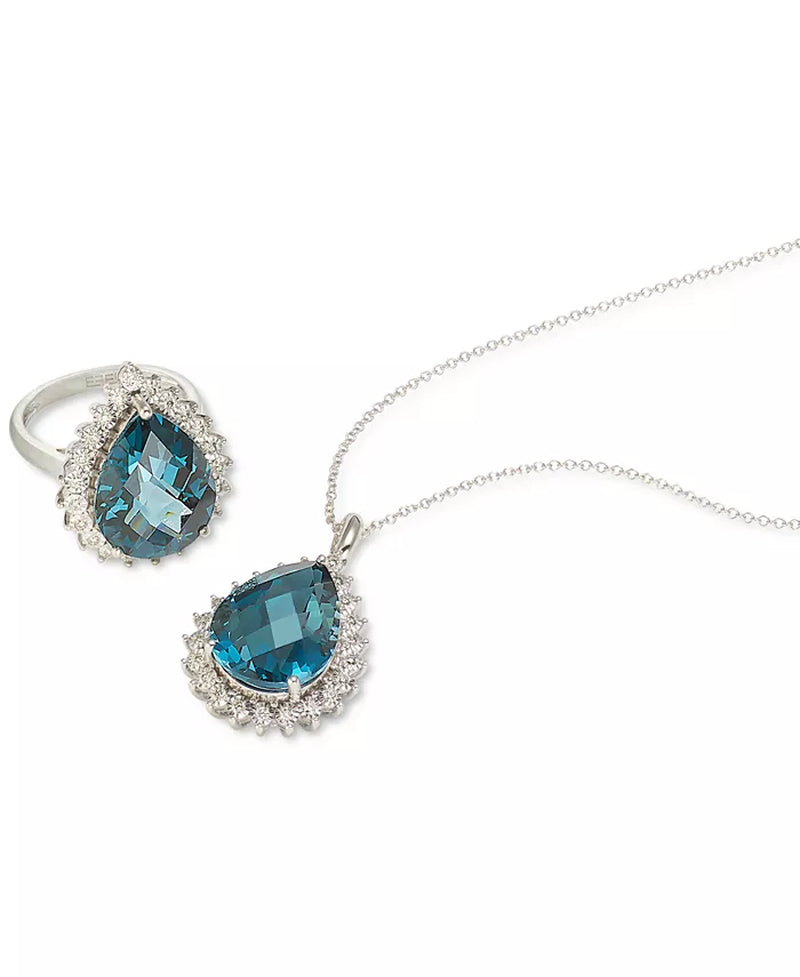 Stunning EFFY® London Blue Topaz & Diamond Pendant Necklace in 14K White Gold - 12.87 Ct. T.W.