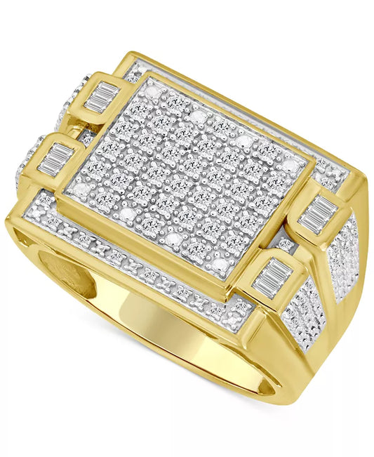 Stunning 1/2 Ct. T.W. Men's Diamond Statement Ring in Luxurious 10K Yellow Gold