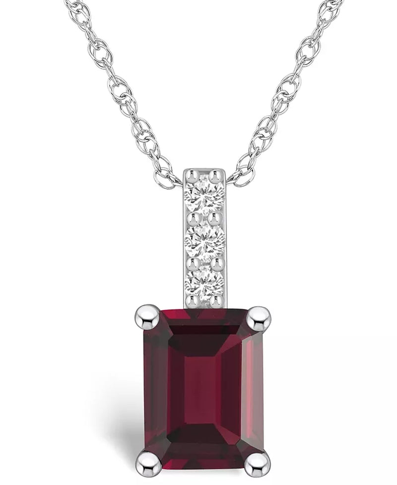 Stunning 2 Ct. Garnet and Diamond Accent Pendant Necklace in Elegant 14K White Gold