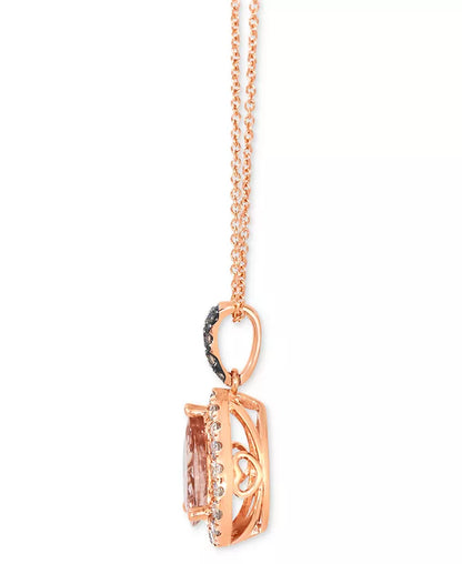 Stunning 14K Strawberry Gold Pendant Necklace with Peach Morganite, Nude & Chocolate Diamonds - Adjustable 20" Length
