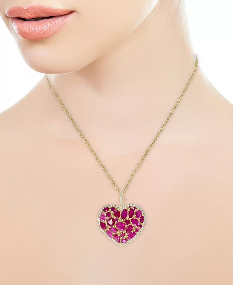 Stunning EFFY® 4.75 Ct. Ruby & 0.33 Ct. Diamond Heart Pendant Necklace in 14K Gold