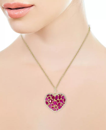 Stunning EFFY® 4.75 Ct. Ruby & 0.33 Ct. Diamond Heart Pendant Necklace in 14K Gold