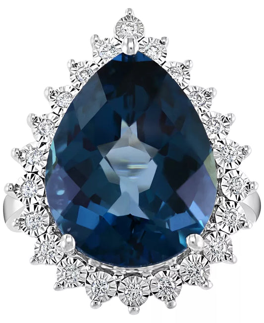 Stunning EFFY® London Blue Topaz & Diamond Ring in 14K White Gold - 12.75 Ct. T.W.