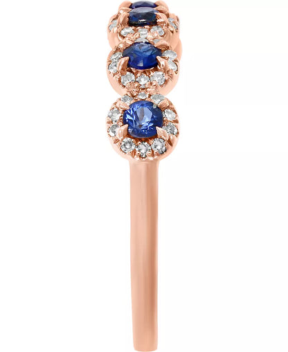 Stunning Sapphire & Diamond Cluster Band in Luxurious 14K Rose or White Gold