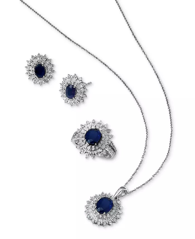 Stunning EFFY® 1/3 Ct. T.W. Sapphire & Diamond Stud Earrings in 14K White Gold - Also Available in Ruby and Emerald!