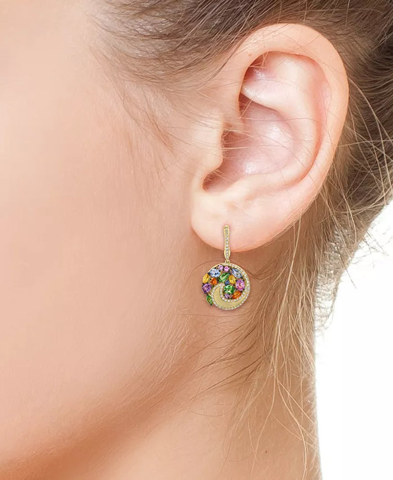 Stunning EFFY® 14K Gold Multi-Gemstone & Diamond Swirling Circle Dangle Hoop Earrings - 3-1/6 Ct. T.W.