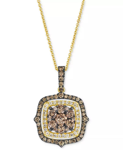 Stunning Chocolate & Nude Diamond Halo Cluster Pendant Necklace - 1-1/3 Ct. T.W. - Adjustable 20" Elegance