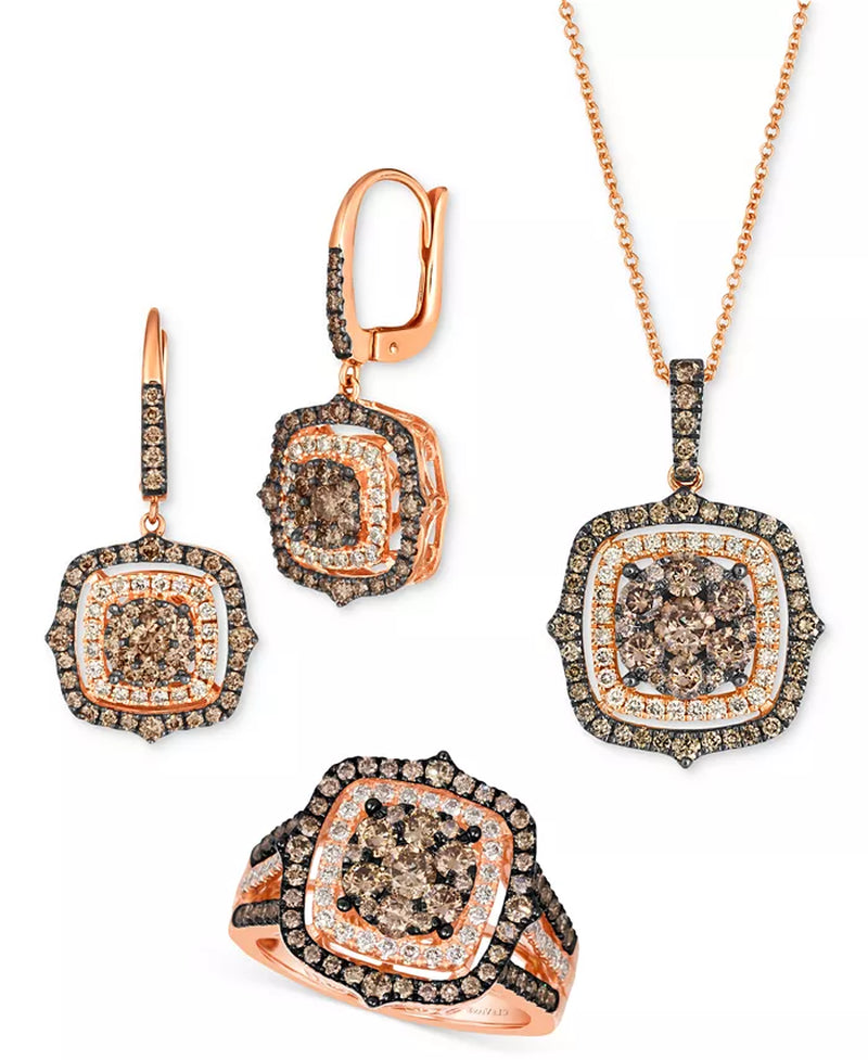 Stunning Chocolate & Nude Diamond Halo Cluster Pendant Necklace - 1-1/3 Ct. T.W. - Adjustable 20" Elegance