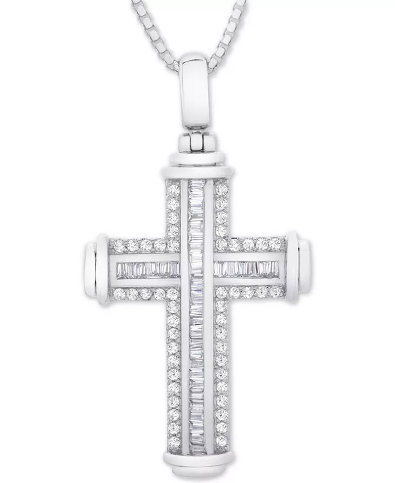 Stunning Men's 22" Diamond Cross Pendant Necklace in Sterling Silver - 1 Ct. T.W.
