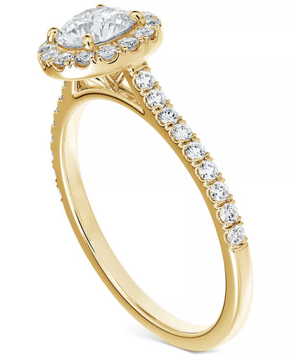 Stunning 1/2 Ct. T.W. Diamond Halo Pavé Band Engagement Ring in Luxurious 14K Gold