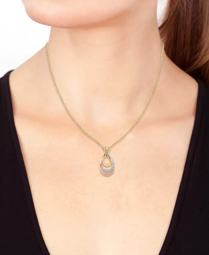 Stunning EFFY® 14K Tricolor Gold Diamond Interlocking Open Drop Pendant Necklace (1/6 Ct. T.W.)