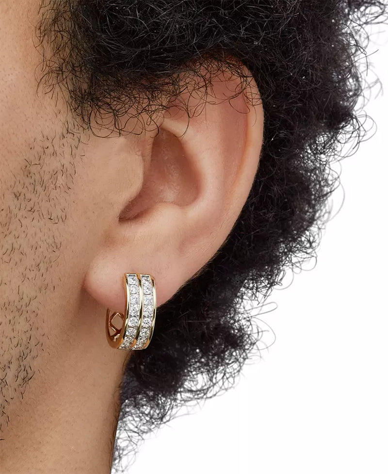 Stunning 10K Gold Men's Lab Grown Diamond Channel-Set Small Hoop Earrings (1 Ct. T.W.) - 15mm