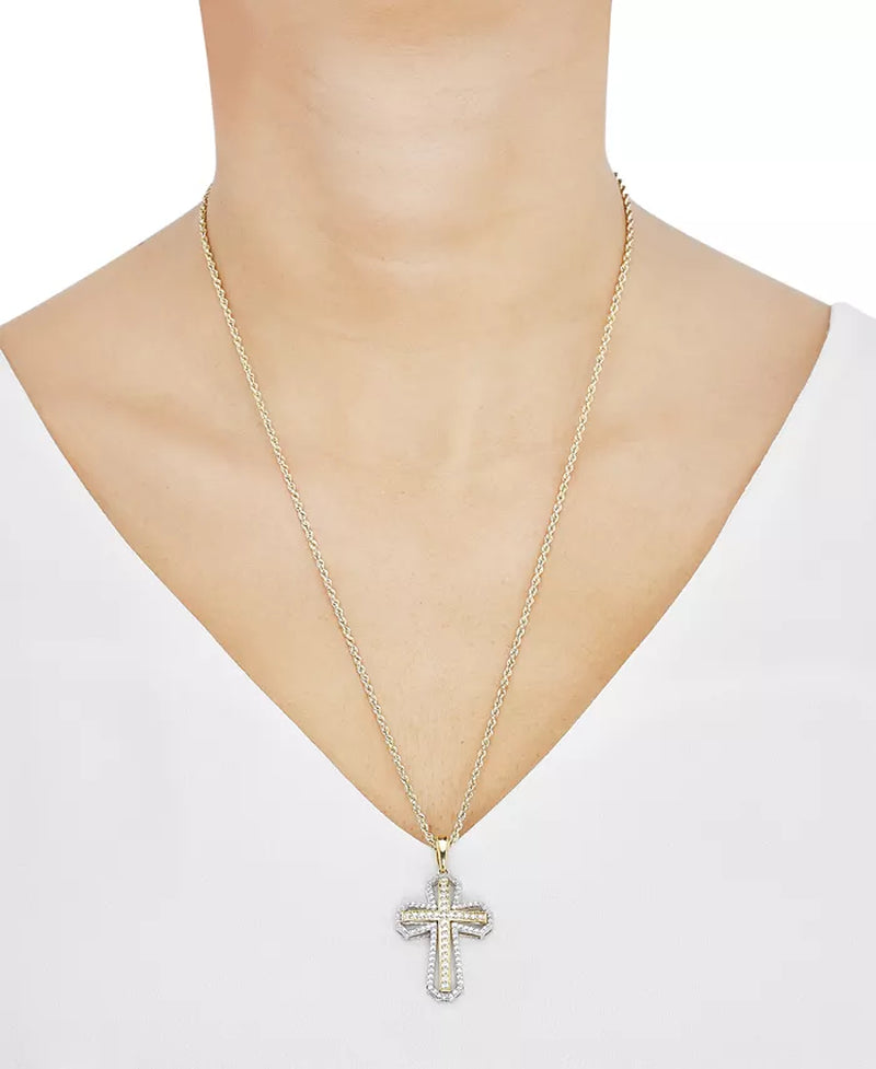 Stunning 1 Ct. Lab Grown Diamond Cross Pendant Necklace for Men in 14K Two-Tone Gold - 22" Chain