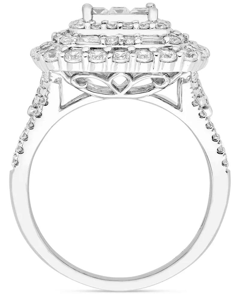 Stunning 2 Ct. Diamond Halo Cluster Engagement Ring in 14K White Gold