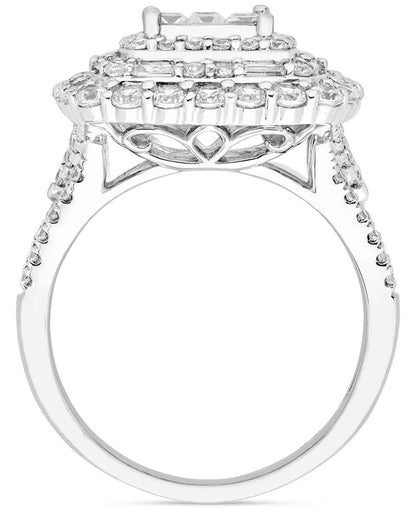 Stunning 2 Ct. Diamond Halo Cluster Engagement Ring in 14K White Gold