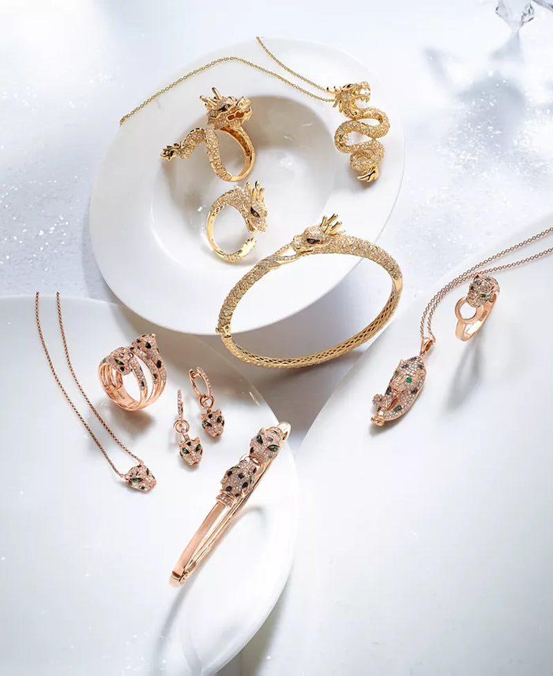 Stunning EFFY® 14K Rose Gold Bangle Bracelet with 3/4 Ct. T.W. Diamonds and Tsavorite Accents