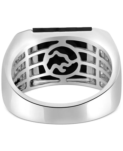 Stunning EFFY® Men's Onyx & Diamond Ring (5/8 Ct. T.W.) in Luxurious 14K White Gold