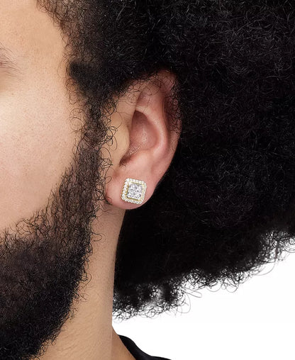 Stunning Men's Lab Grown Diamond Square Halo Cluster Stud Earrings in 10K Gold - 1/2 Ct. T.W.
