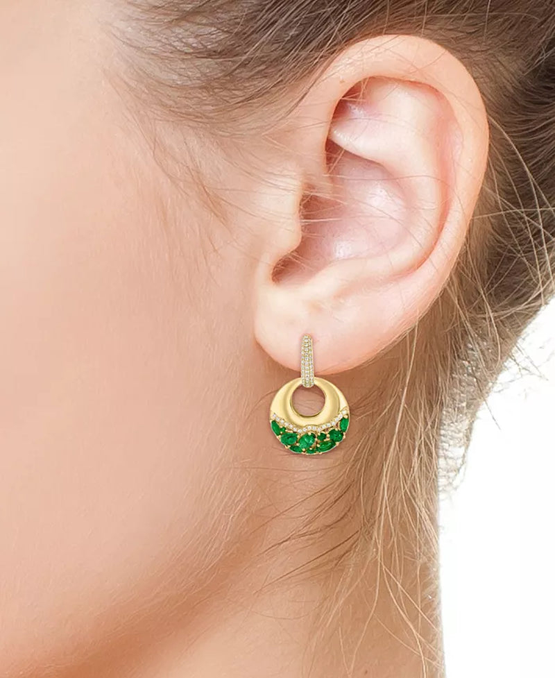 Stunning EFFY® 14K Gold Emerald & Diamond Dangle Hoop Earrings - 2.5 Ct. T.W. Emerald & 0.375 Ct. T.W. Diamond