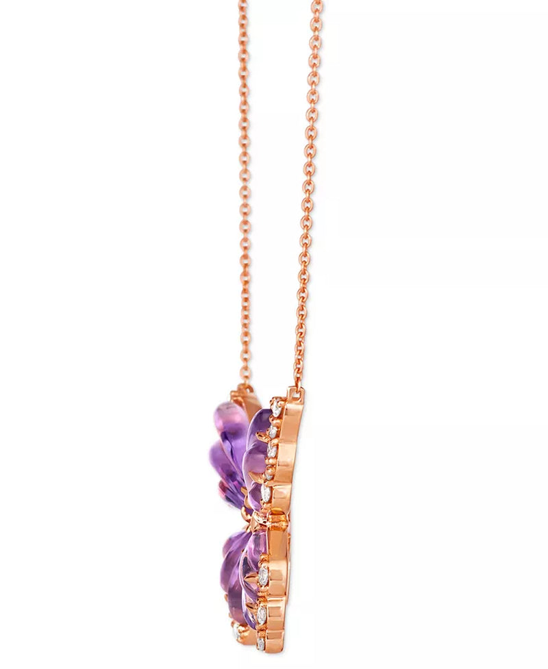 Elegant Grape Amethyst & Diamond Butterfly Pendant Necklace in 14K Rose Gold - 18" with 2" Extender
