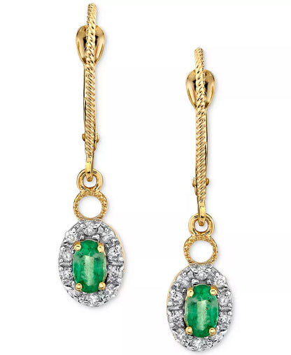 Stunning 14K Gold Emerald & Diamond Halo Drop Earrings - 1/2 Ct. T.W. Emerald & 1/5 Ct. T.W. Diamond