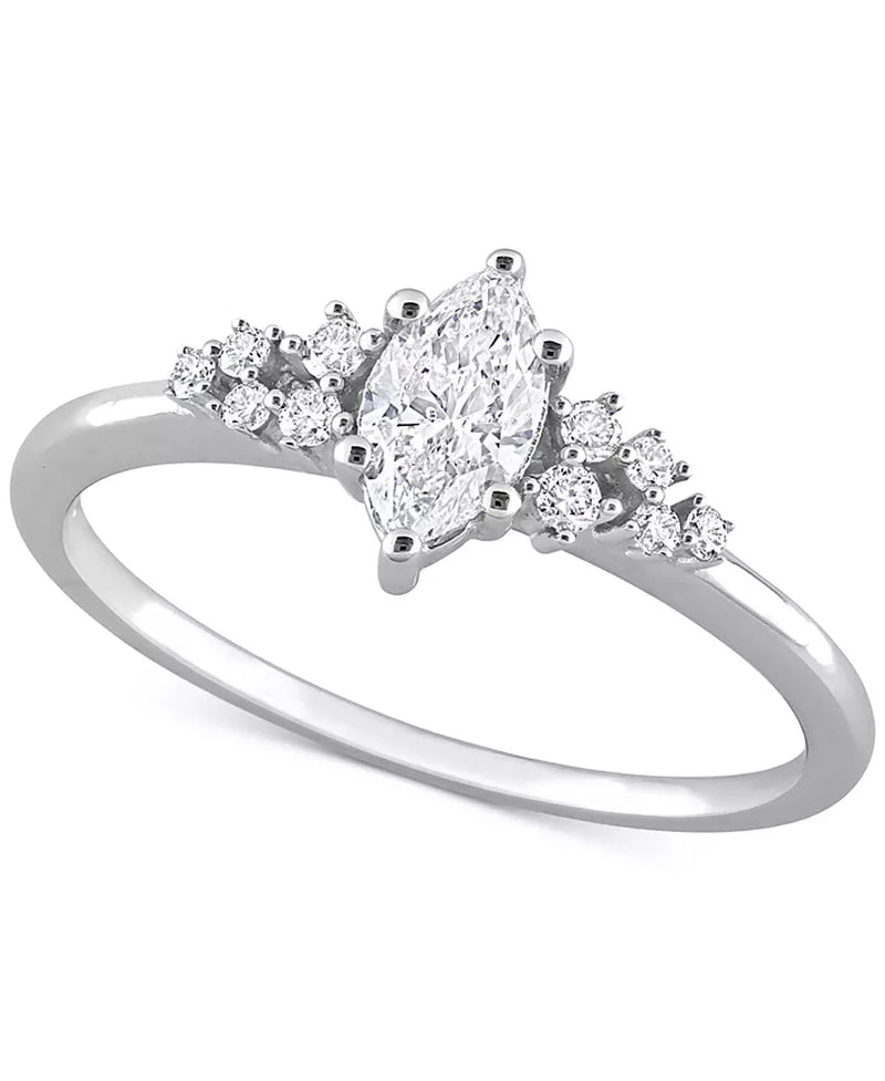 Stunning 1/2 Ct. T.W. Diamond Marquise-Cut Engagement Ring in Elegant 14K White Gold
