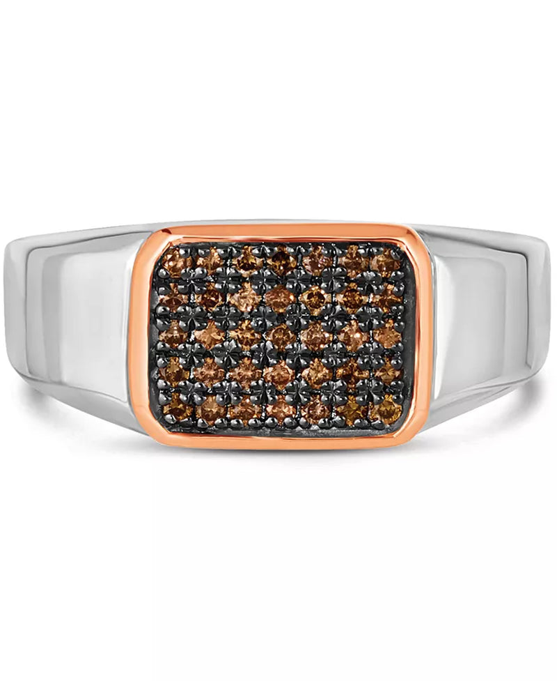 Stunning Men's Diamond Ring (1/3 Ct. T.W.) in Luxurious Sterling Silver & 14K Rose Gold