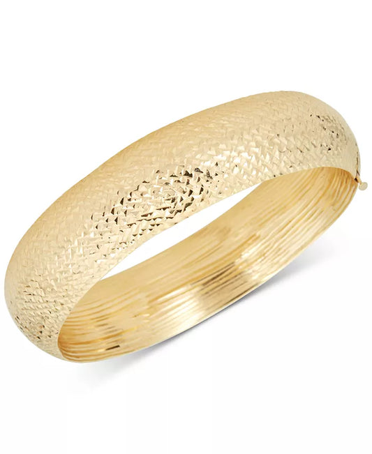 Stunning 14K Gold Diamond-Cut Wide Bangle Bracelet