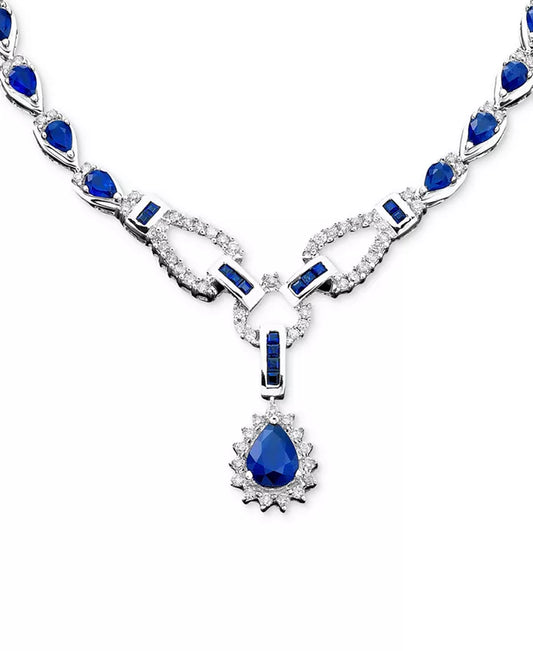 Stunning 14K White Gold Sapphire & Diamond Toggle Necklace - 11-3/8 Ct. T.W. (Also Available in Emerald & Ruby)