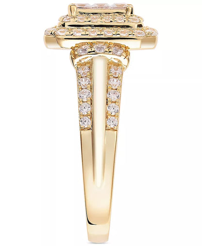 Stunning 1 Ct. Diamond Emerald Shaped Halo Cluster Engagement Ring in Luxurious 14K Gold