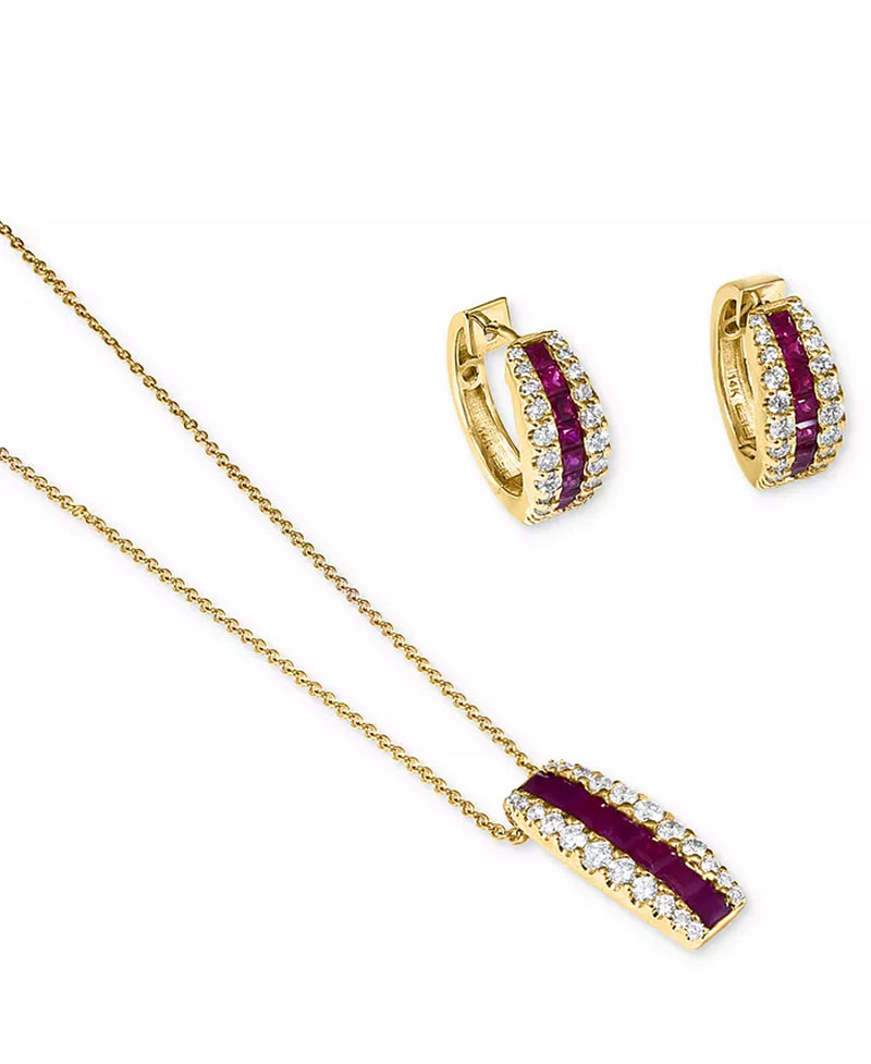 Stunning EFFY® 14K Gold Ruby & Diamond Small Hoop Earrings - 1-5/8 Ct. T.W. Ruby & 3/4 Ct. T.W. Diamond, 0.72" Elegance