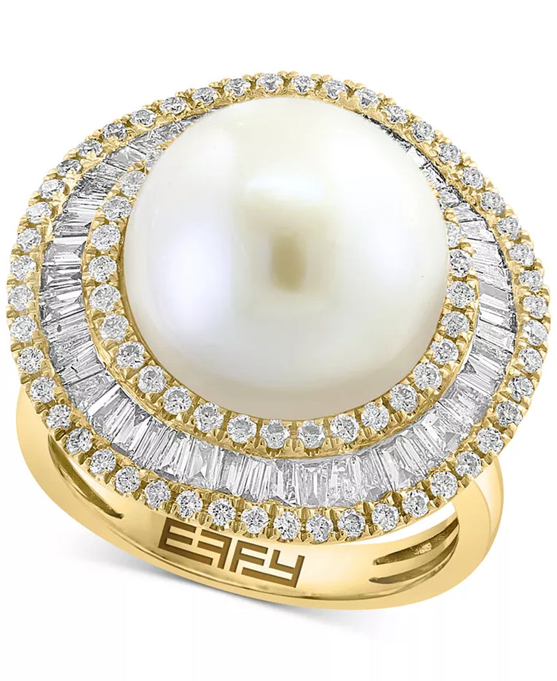 Stunning EFFY® 14K Gold Halo Ring with 10mm Freshwater Pearl & 1-1/6 Ct. T.W. Diamonds