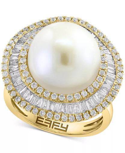 Stunning EFFY® 14K Gold Halo Ring with 10mm Freshwater Pearl & 1-1/6 Ct. T.W. Diamonds