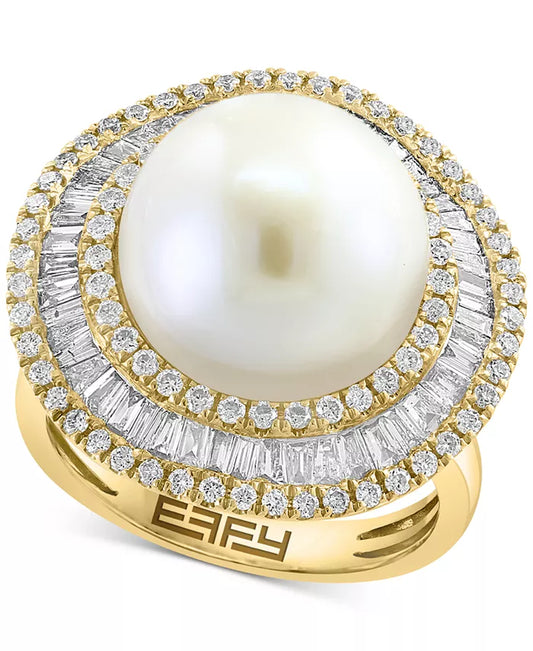 Stunning EFFY® 14K Gold Halo Ring with 10mm Freshwater Pearl & 1-1/6 Ct. T.W. Diamonds