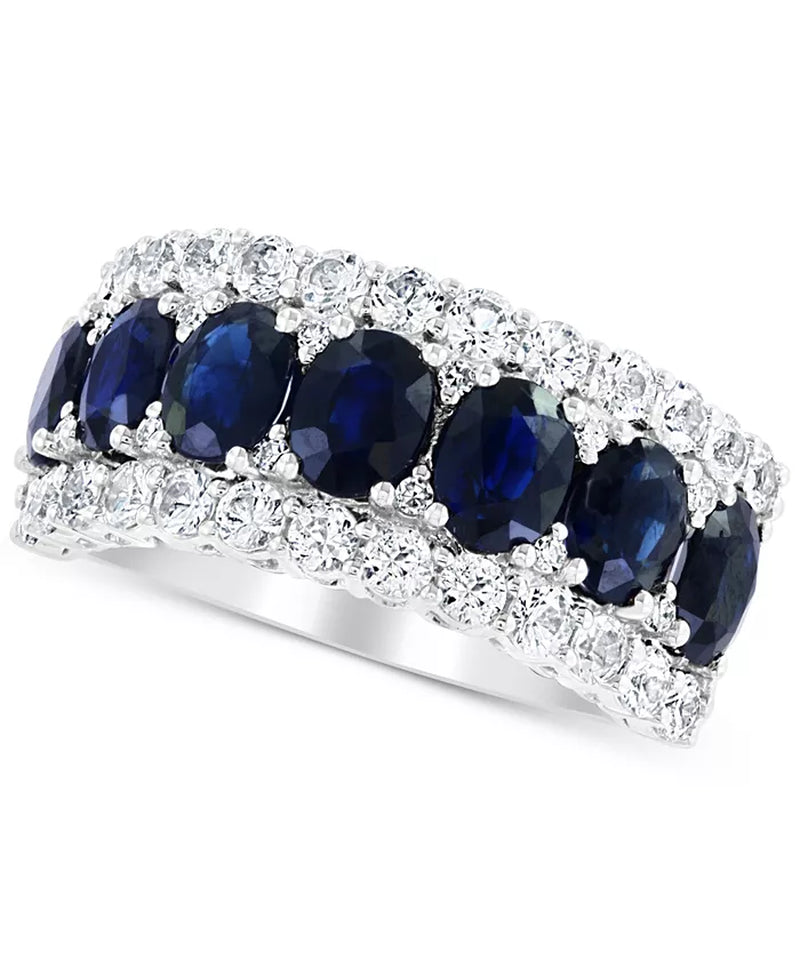 Stunning EFFY® 3.5 Ct. Blue & White Sapphire Ring with Diamond Accents in 14K White Gold - Available in Emerald and Pink Sapphire