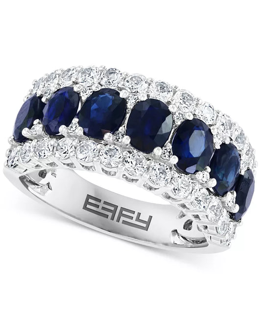Stunning EFFY® 3.5 Ct. Blue & White Sapphire Ring with Diamond Accents in 14K White Gold - Available in Emerald and Pink Sapphire
